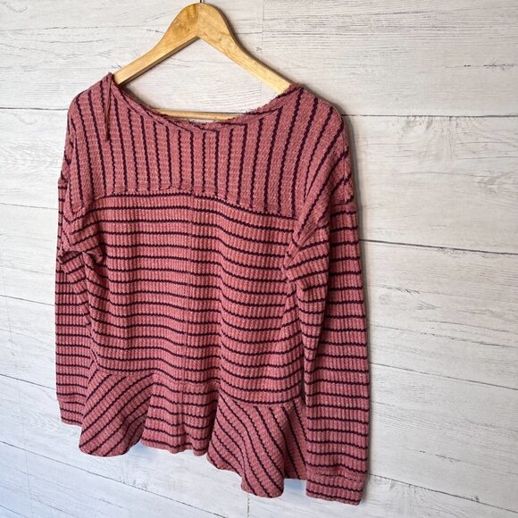 We the Free Top Womens Size S/P Pink Auntie Em Waffle Knit Peplum Cotton Blend - Picture 12 of 13